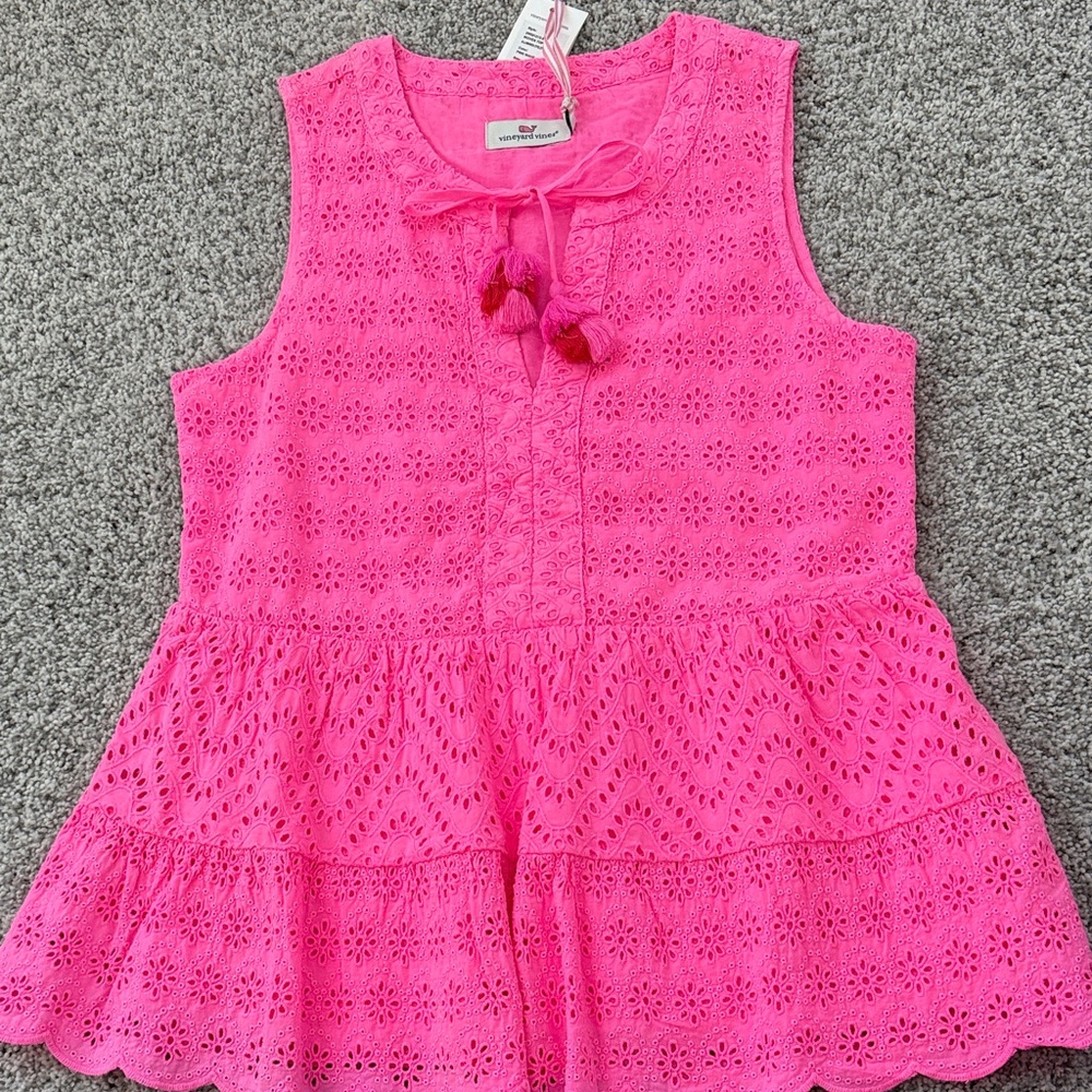 Vineyard Vines Bright Pink Eyelet Top